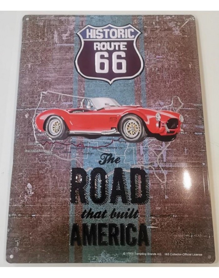 Plaque Métal 15x20 Relief Route 66 Cobra 